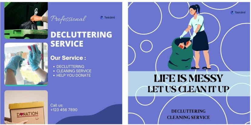 Social post examples of how to promote a decluttering service